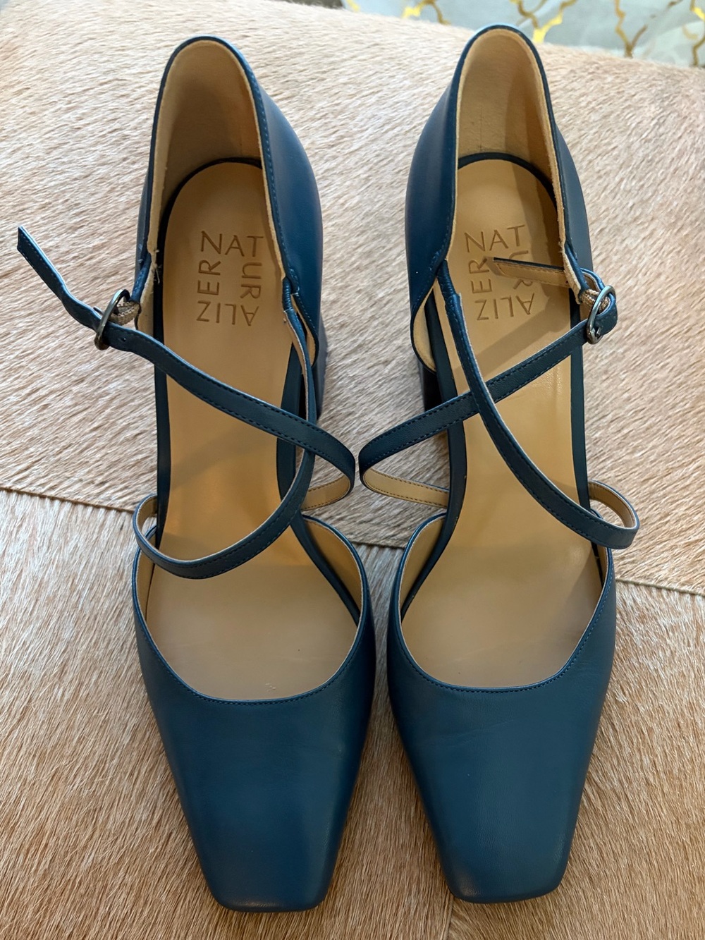 Naturalizer Navy Crisscross-Strap Square-Toe Pumps